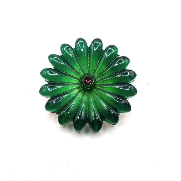 Vintage Emerald Green Lucite and Amethyst Brooch with Chrome Backing 1.75" VGC - Picture 1 of 7
